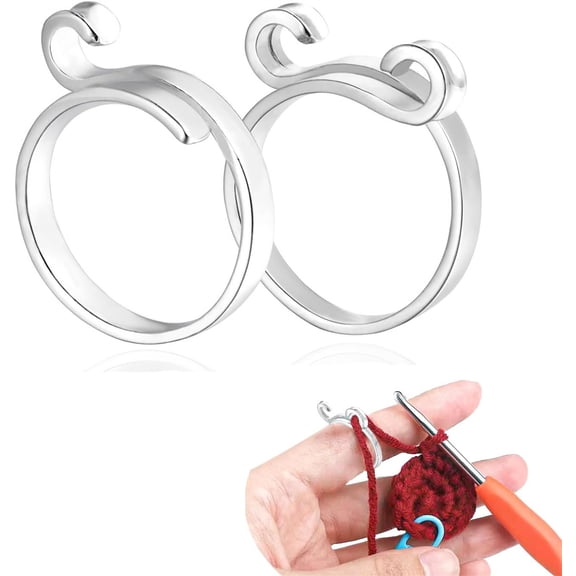Tutuviw 2 Styles Adjustable Crochet Loop Ring Crochet Ring Metal Open Yarn Guide Finger Holders Silver Crochet Ring for Finger for Faster Knitting Accessories for DIY Craft