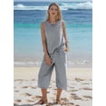 thumbnail image 4 of Women'S Summer 2 Piece Outfits Striped Sleeveless Top and Cropped Wide Leg Pants Sets Pockets Black M, 4 of 8