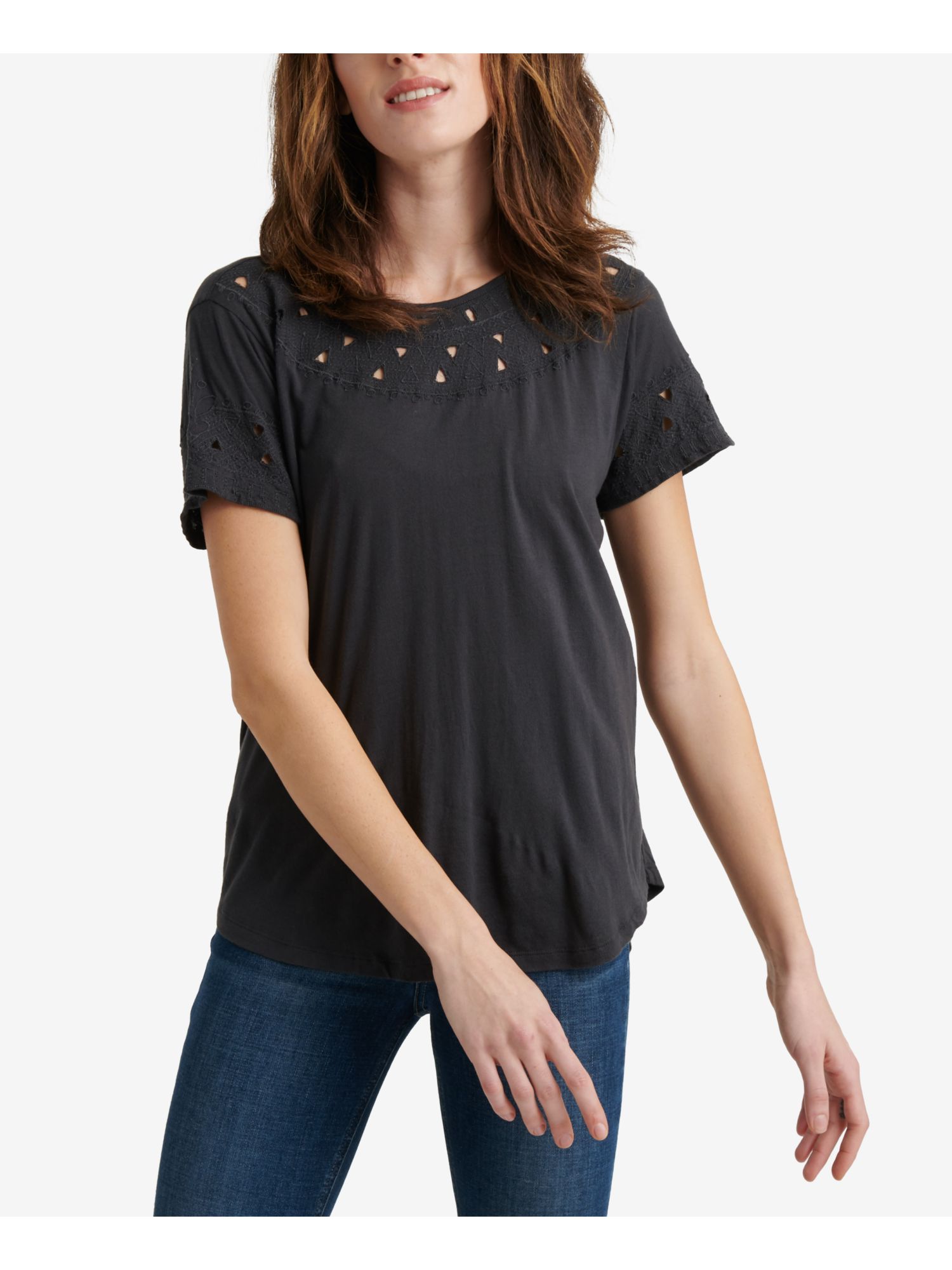LUCKY BRAND Womens Black Embroidered 