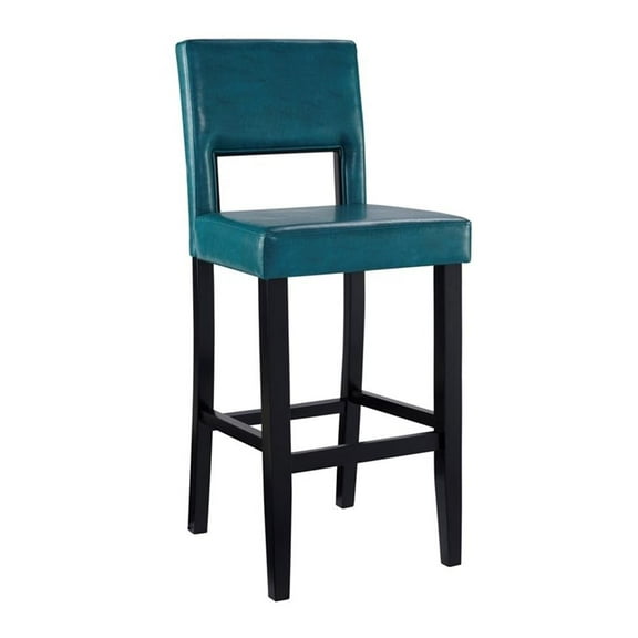 Pemberly Row 30" Faux Leather & Wood Bar Stool in Agean Blue/Black