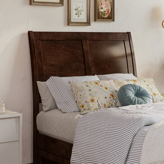 AFI Portland Twin Sleigh Solid Wood Panel Headboard with Attachable Charger, Walnut