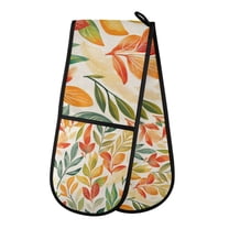 Yayeee Double Oven Mitt Kitchen Heat Resistant Baking 35" x7" Quilted Glove, Orange Autumn Leaves