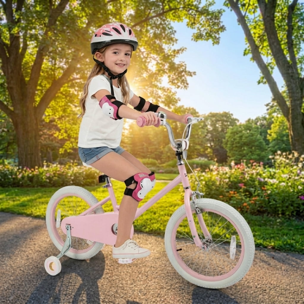 Redsmile Kids Bike 12 Inch for Boys Girls Ages 3-8, Adjustable Toddler Bicycle with Training Wheels and Stars & Moon Design, Height-Adjustable Seat, 110 lb Capacity, Pink