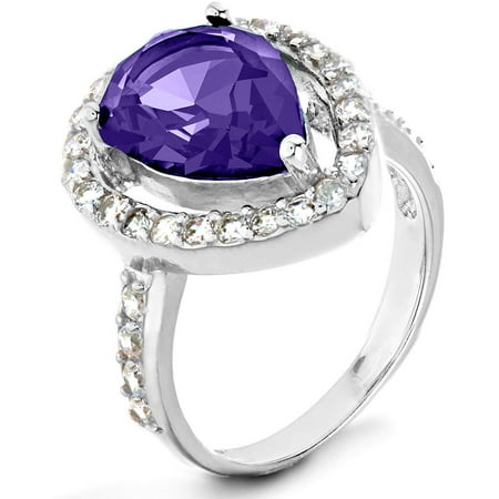 ELYA Sterling Silver Amethyst Purple Pear-Cut CZ Halo Ring