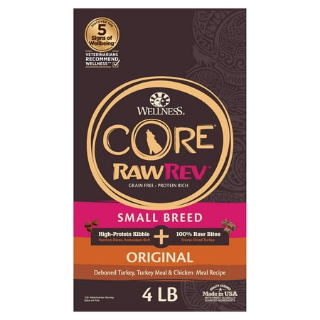 UPC: 0076344181033 | Wellness CORE RawRev Natural Grain Free Small Breed Dry Dog Food Original Turkey & Chicken with Freeze Dried Turkey 4-Pound Bag