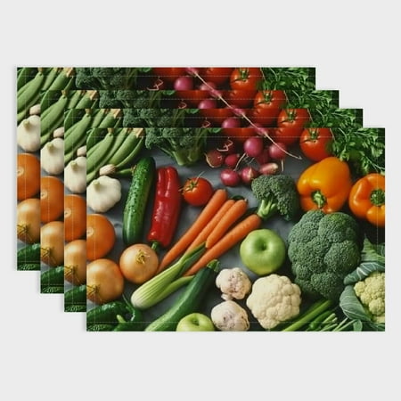 

Patifu 4 Pieces Linen Placemats Set Introduction of Various Vegetables Farmhouse Place Mats Faux Linen Table Mats Heat-Resistant Placemats Washable Place Mat for Kitchen Table Dining Decor 18x12in