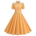 thumbnail image 2 of FRSASU Women's Notch Lapel Vintage Short Sleeve Cocktail Swing Dress Polka Dot 1950s Rockabilly Prom Midi Dress Yellow, 2 of 9