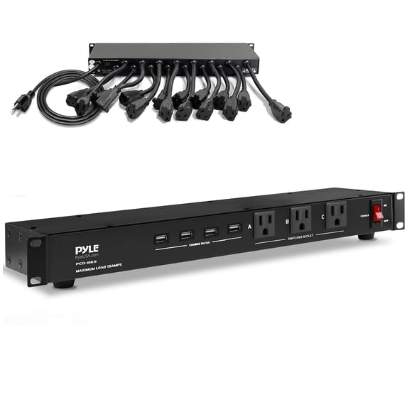 Pyle 19 Outlet 1U Rackmount Power Distribution Unit - Parasurtenseur - Disjoncteur 15 Ampères - 4 Ports USB - Cordon 15 Pieds - Alimentation pour Serveurs