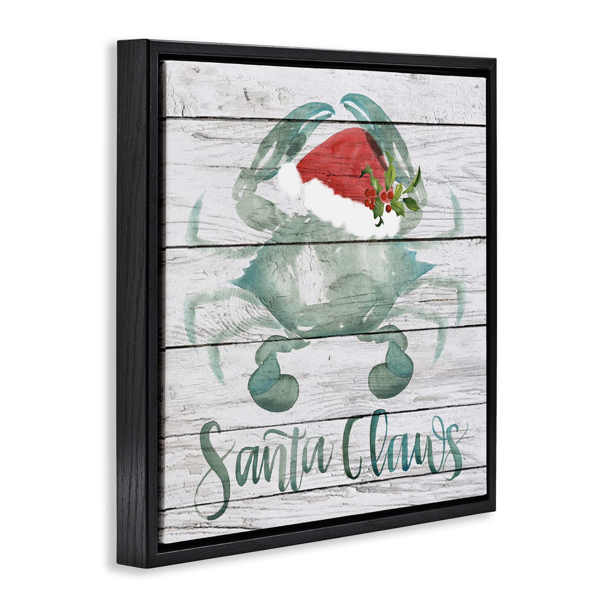 Stupell Industries Blue Crab Nautical Christmas Pun Nature Painting Black Floater Framed Canvas Art Print Wall Art, 25 x 25