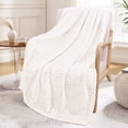 thumbnail image 5 of Exclusivo Mezcla Large Flannel Fleece Throw Blanket, Jacquard Weave Leaves Pattern (50" x 70", Ivory), 5 of 8
