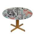 thumbnail image 3 of JEUXUS Round Fitted Table Cover for Outdoor/Indoor Patio Use - Water &amp; Oil Proof Durable Tablecloth with Elastic Fixed Edge Diameter Tables (Forest Wild Animals Owl Wolf and Deer with Flower), 3 of 7