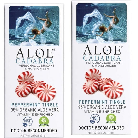 Aloe Cadabra Natural Organic Personal Lube Edible Vegan Peppermint Tingle 2.5 oz 2 Pack