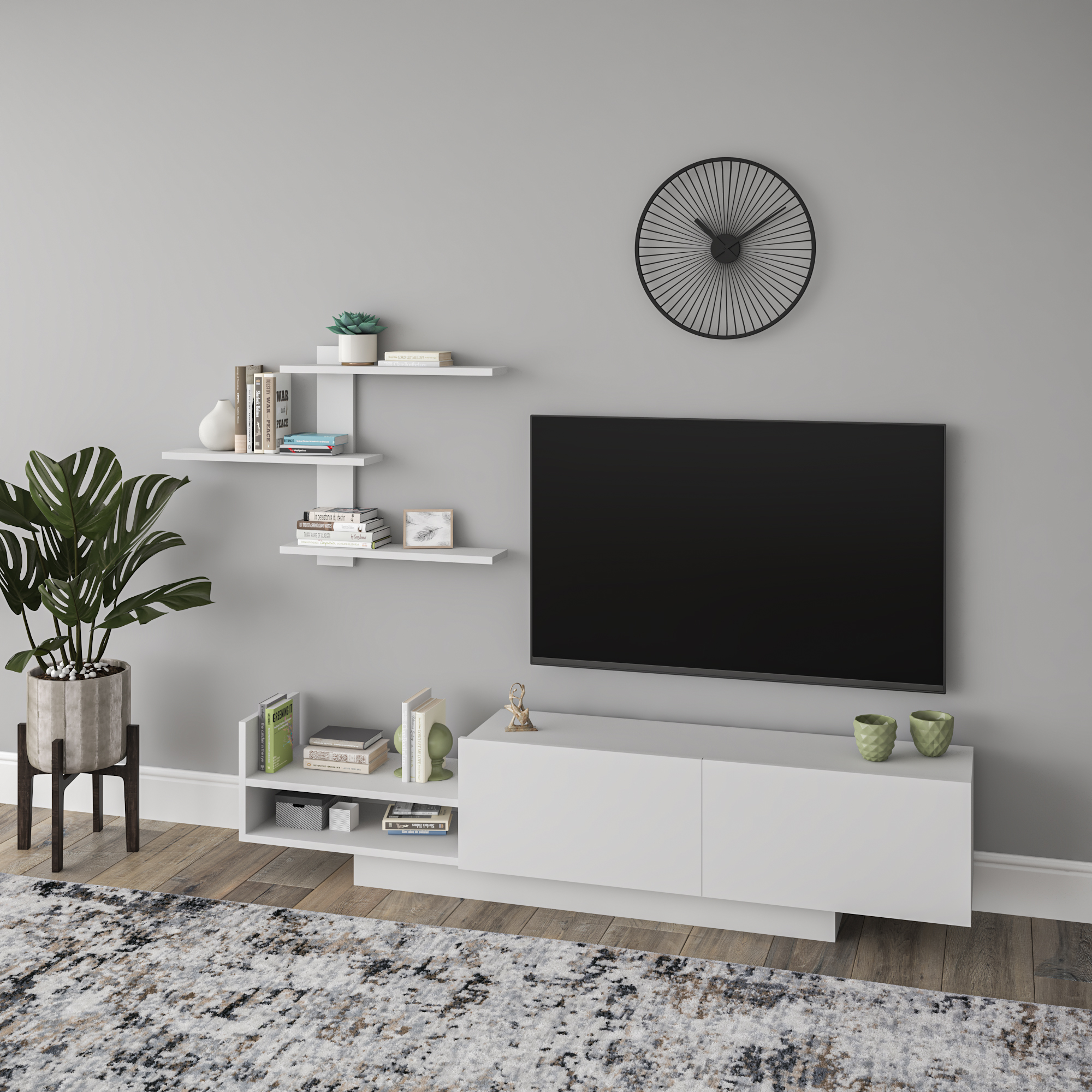 Ada Home Décor 4 Tier Rutter TV Stand with Doors for TVs up to 53", White