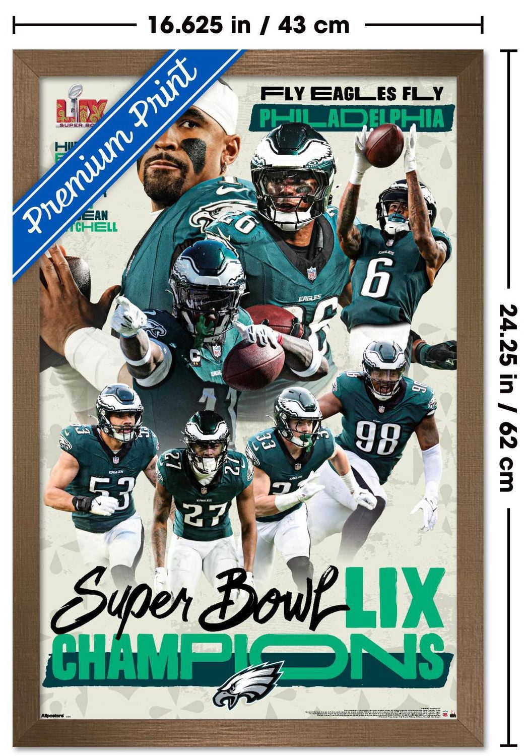NFL Philadelphia Eagles - Super Bowl LIX Champions Wall Poster, 22.375" x 34" Framed
