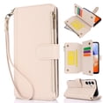 thumbnail image 2 of Wallet Case Compatible with Samsung Galaxy A15 Zipper Luxury ID Cash Credit Card Slots Holder Crossbody Lanyard Folio PU Leather Cover [Detachable Magnetic Hard Case] with Strap, White, 2 of 14