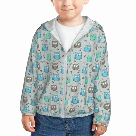 

Rash Guard for Boys Girls - Owl Lightweight Long Sleeve Sun Protection Jacket Hooded Cooling Swim Shirt with Zipper for Toddler Kids Children