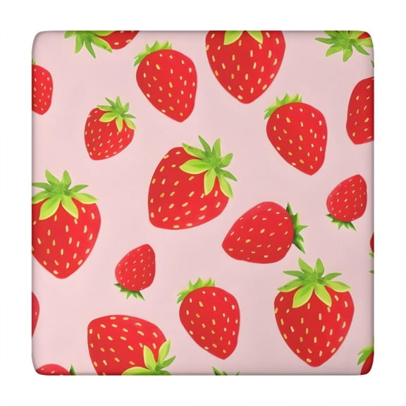Red Strawberry Plants Fruit Pink Pattern Square Fitted Tablecloth with Elastic Edge,Square Table Cover,Washable Elastic Table Cover for Home Kitchen Party Decor 34"x34"
