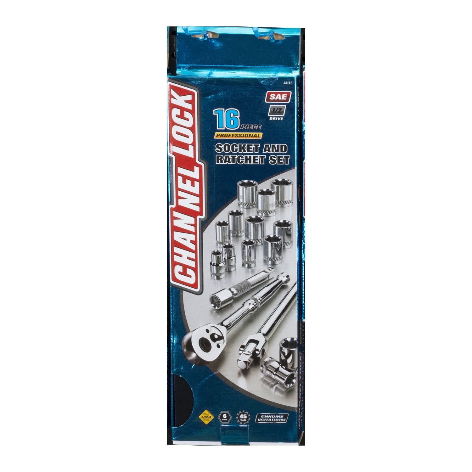 CHANNELLOCK SAE Drive Socket Set, Includes Standard Sizes, 6-Point Sockets, Durable Steel Case, 16 pieces (32161)
