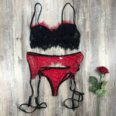 

Cathalem Fishnet Tights for Women Lingerie Women Panty Lace Garter Set and Underwear 3-Pc Bra Lingerie Fuzzy Robe Love Underwear Red Small