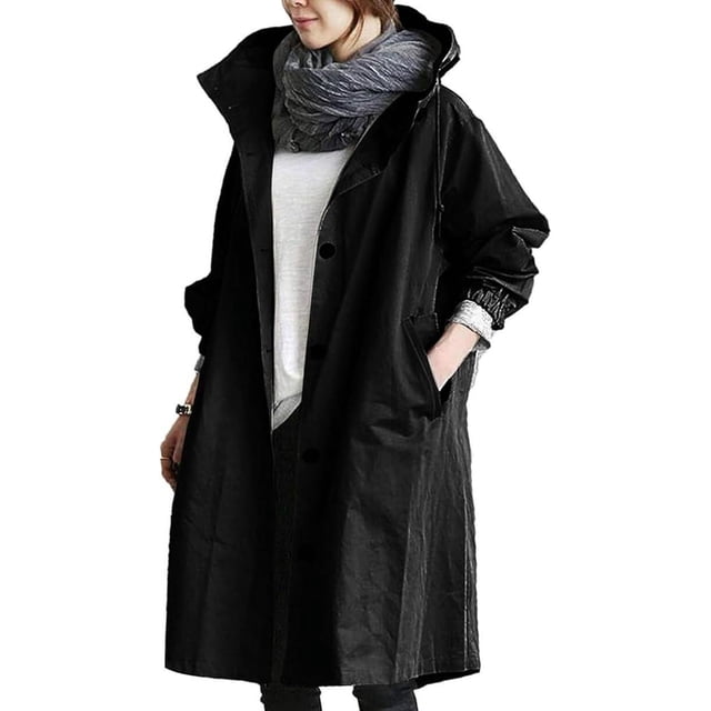 Veste Coupe-Vent Décontractée pour Femmes avec Boutons, Poches, Capuche, Coupe-Vent, Imperméable pour Randonnée en Plein Air