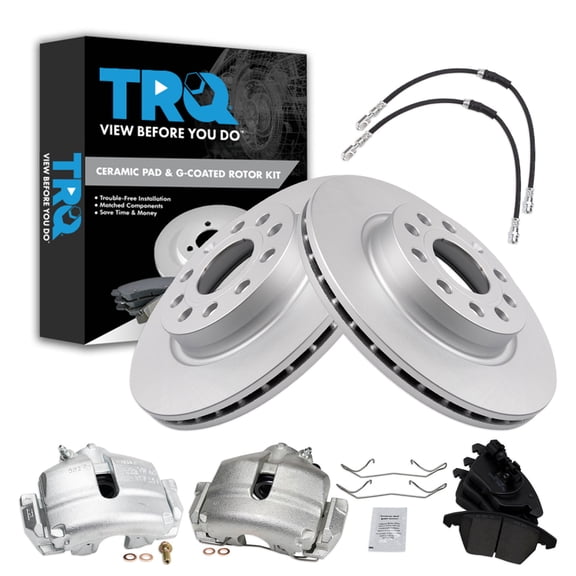 TRQ Front Brake Pad and Rotor Set Ceramic G Coated 280mm Rotors Calipers Fits 2013 Volkswagen GTI