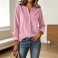 thumbnail image 5 of Yangnuo Womens Notched V Neck Button Down Shirt Roll Tab Long Sleeve Loose Fit Lightweight Casual Blouse, 5 of 6