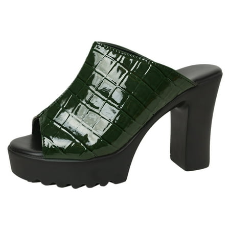

YUHAOTIN Black High Heels for Women Wide Ladies Summer Glossy Soft Leather Fish Mouth Breathable Thick Bottom Thick with Large Size High Heels Sandals Slippers High Heels for Women Boots