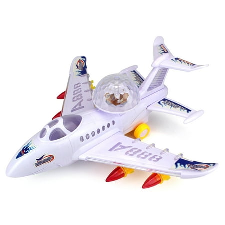 Blue Flame Fighter Jet Battery Operated Kid's Bump and Go Toy Plane w/ Fun Flashing Lights, Sounds (Colors May (Ww2 Best Fighter Planes)