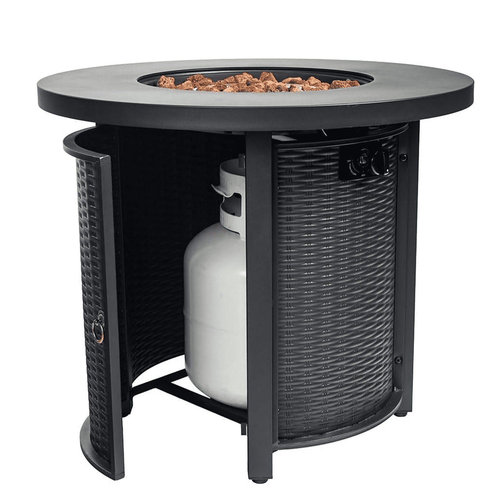 HONEY HOME 32" Round Propane Fire Pit Table, 50,000 BTU Steel Gas Fire Pit for Outdoor, Fire Table with Lid for Patio Deck Garden Backyard, Black.