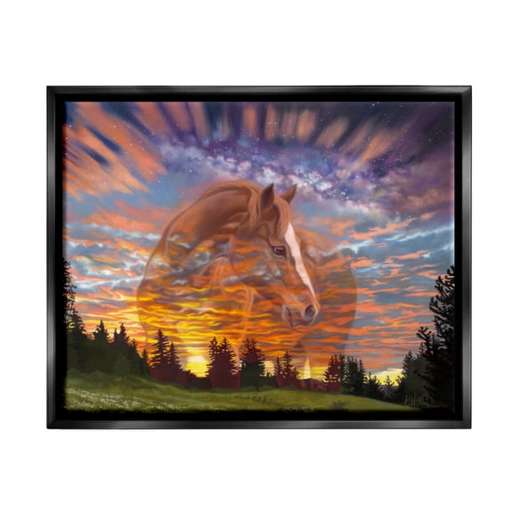 Stupell Industries Horse In Vivid Sunset Sky Animals & Insects Painting Black Floater Framed Art Print Wall Art