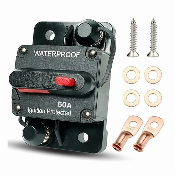 TOP! 50 Amp Automotive Circuit Breaker with Manual Reset, Waterproof Fuse Holder for Trolling Motors, Boats and