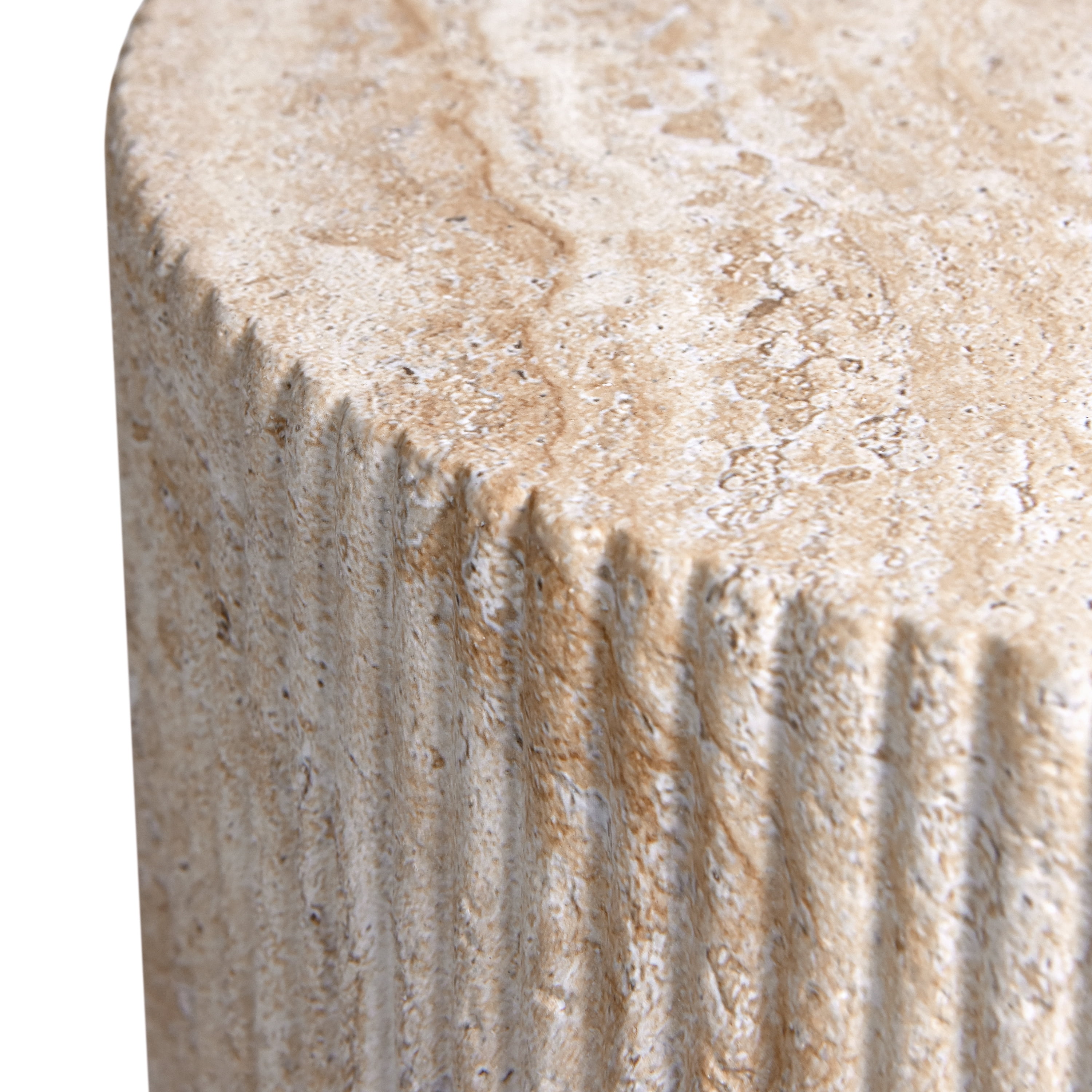 Column Travertine Stone Finish Italian Design MgO Side Accent Table