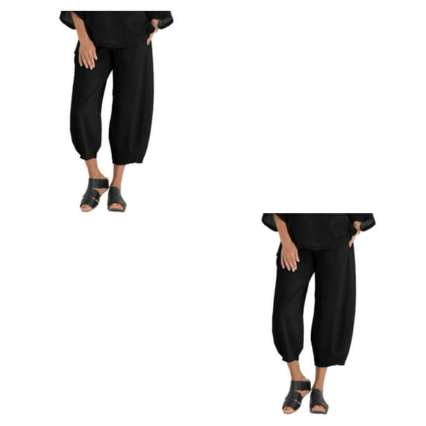 Minnieouse Pantalones transpirables de algodón y lino con cintura elástica para informal, pantalones holgados para mujer, camisetas anchas sin Type10 NO10