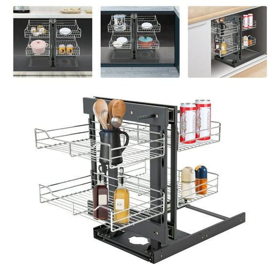 Miumaeov Kitchen Pull Out Organizer 2-tier Pull Basket Blind Corner Cabinet Storage Shelf