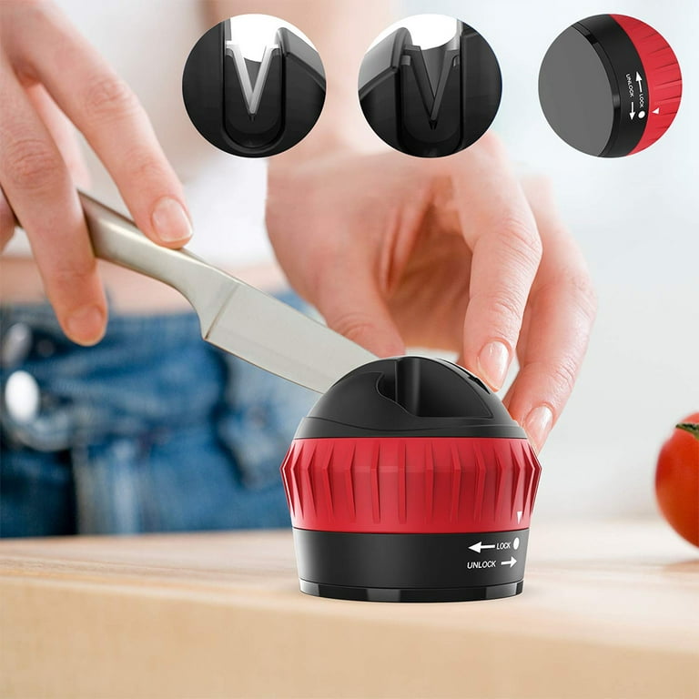 Knife Sharpener w/Non-Slip Suction Cup, Hands Free 2-Stage
