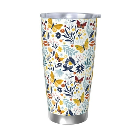 

Goofa Flowers Butterfly for 20 oz Skinny Tumbler Stainless Steel Coffee Mug Slim Vacuum Insulated Travel Cup Car Cup-Without Straw