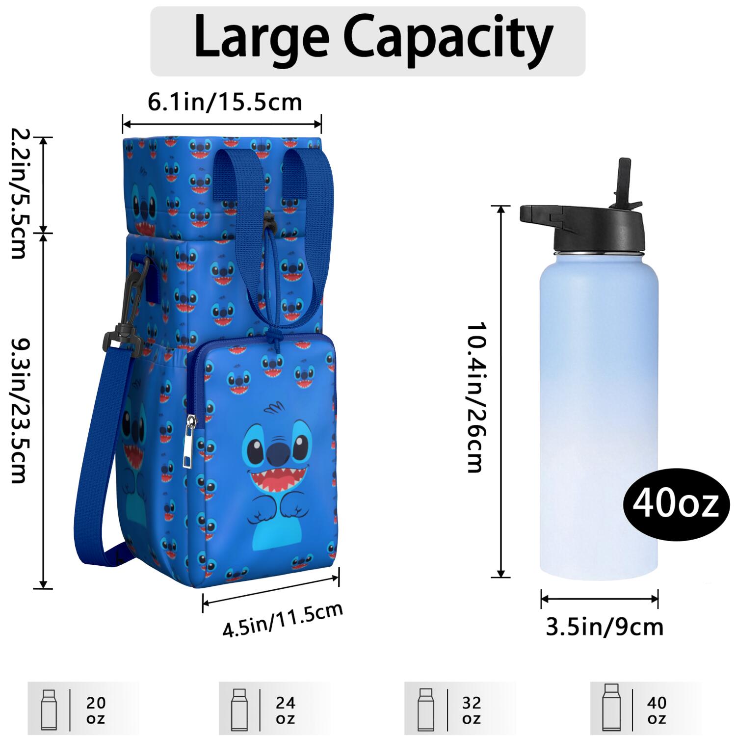 Insulated Cartoon Water Bottle Carrier Bag Sleeve with Strap Crossbody for 20/24/32/40oz Tumbler,Cartoon Movie Water Bottle Holder Sling Bag with Pocket Gifts for Women Men Adults