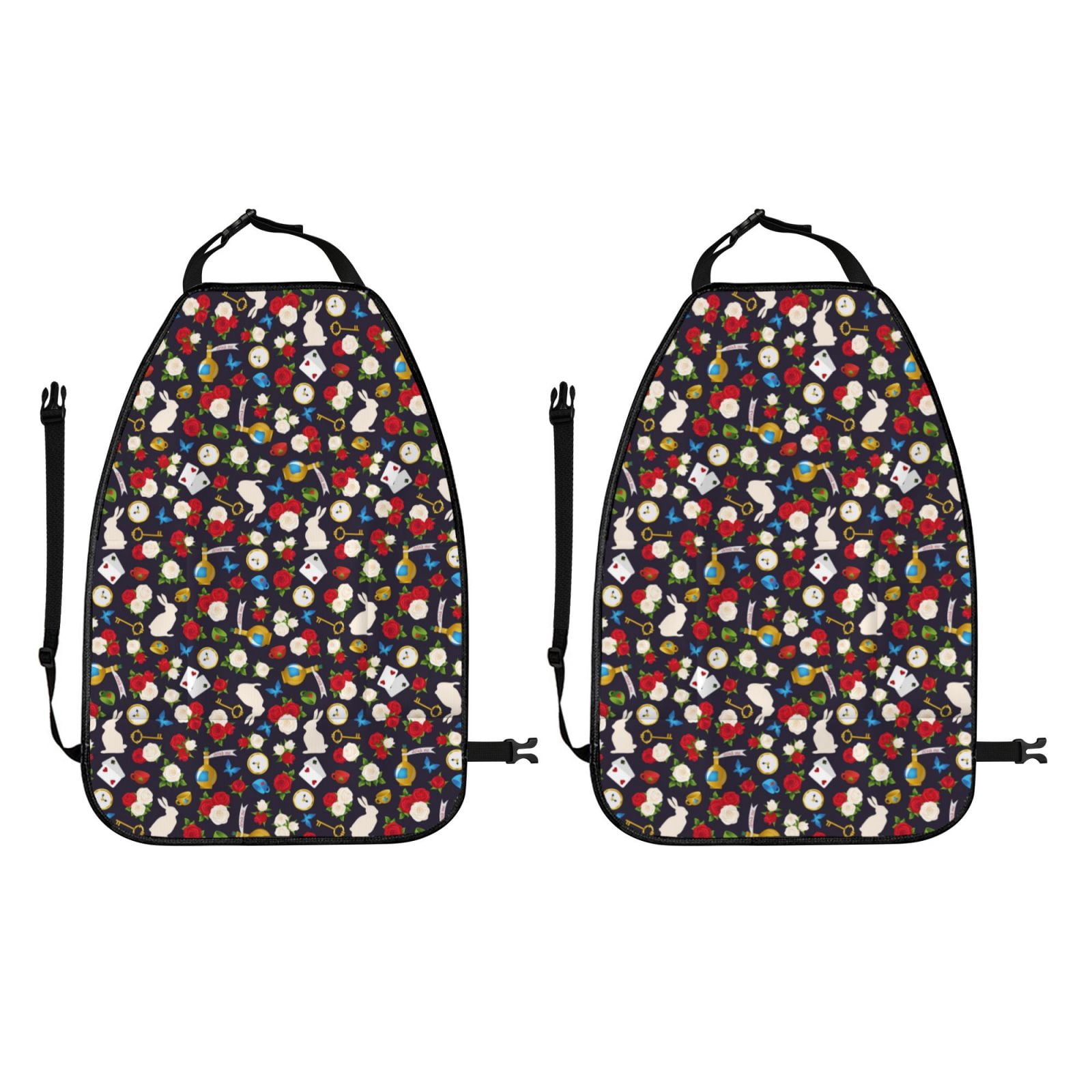 Kdxio Rose Rabbit Print 2 Pack Car Kick Mat Seat Cover Back Protector Mat with Pockets for Organizer Backseat Protector and Storage Anti Kick Pad for Vehicles