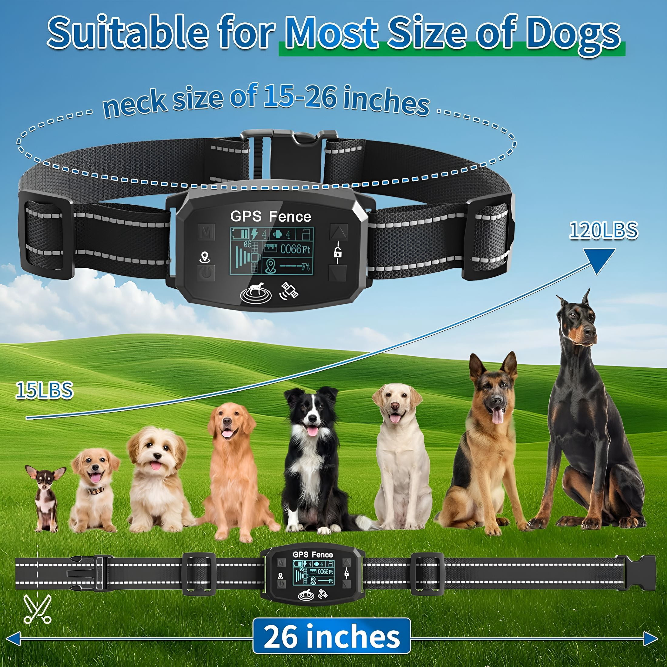 BESTSKY GPS Wireless Dog Fence, Range up to 6561 ft, Electric Collar with 3 Warning Modes, for Outdoor Use Waterproof Rechargeable Pet Containment System for Most Dogs (Black)