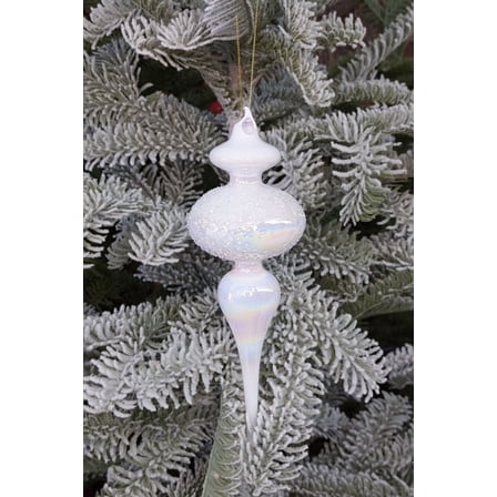 Iridescent White Spire Christmas Glass Ornament Wizardi F07M10-5