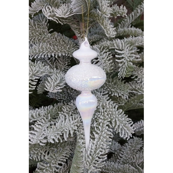 Iridescent White Spire Christmas Glass Ornament Wizardi F07M10-5