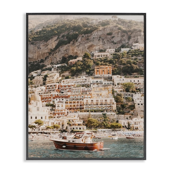 Stupell Industries Traditional Coastal Port City Buildings Seaside Black Framed Giclee Art, 16 x 20, by Krista Broadway