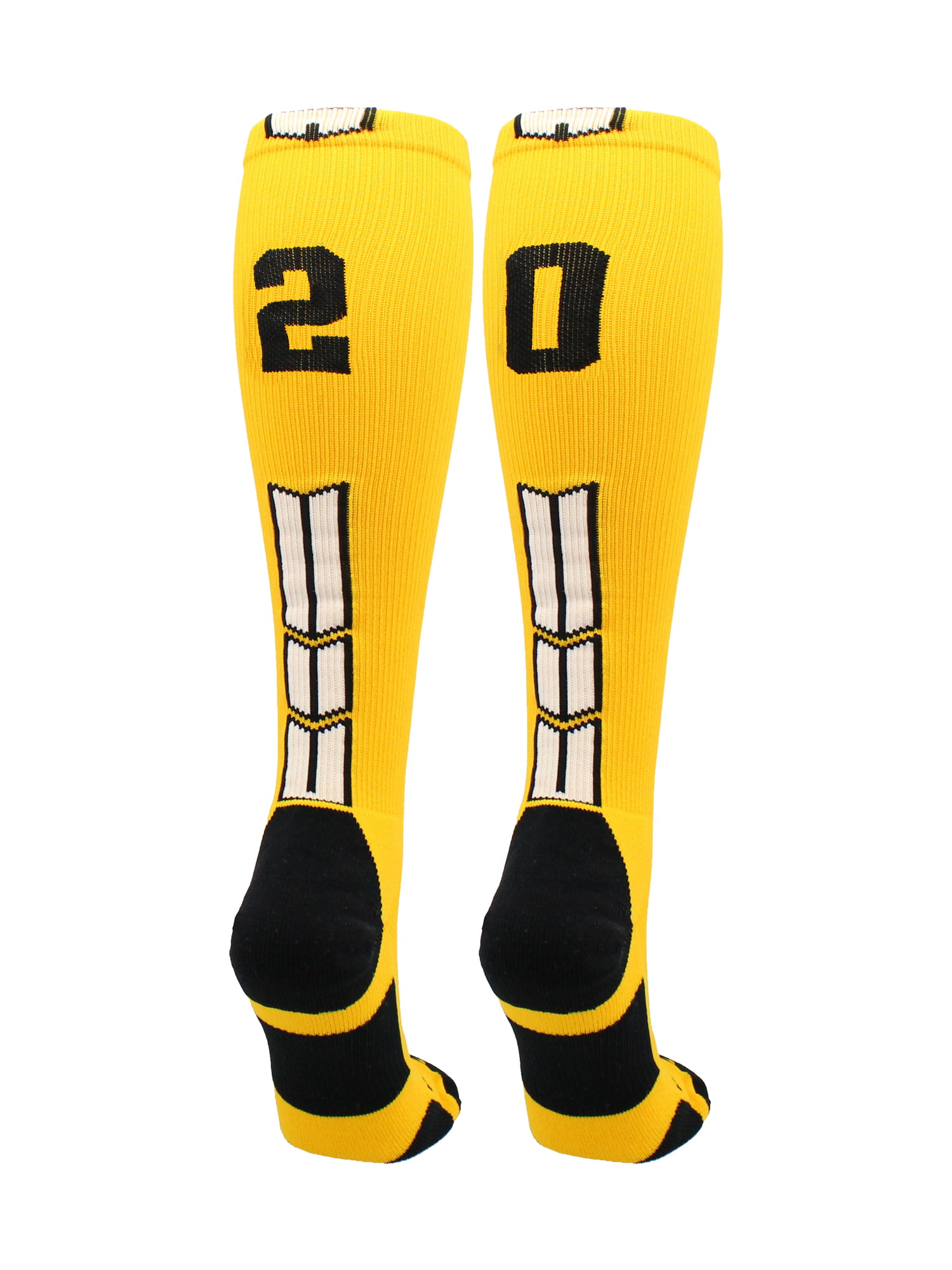 #20, Small MadSportsStuff Player Id Number Socks Over The Calf White Black 