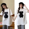 thumbnail image 4 of Women T Shirt Round Neck Embossed Letters Bear Pattern Loose Fit Lady Students Short Sleeve Top for Summer, 4 of 8