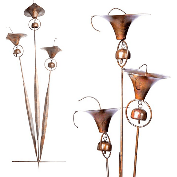 Haidf 1Pc Calla Lily Garden Stake with Bells, Rustic Metal Garden Stakes Decorative, Metal Flowers Plant Home Decor, Bronze Yard Art for Outdoor Garden Lawn Patio Ornaments, 16.9 Inch