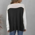 thumbnail image 4 of XPMWRP Women's Casual Round Neck Color Block Fashion Sweater Side Split Hem Long Sleeve Loose Ribbed Blouse Tunic Tops Knit Sweater Black L, 4 of 7