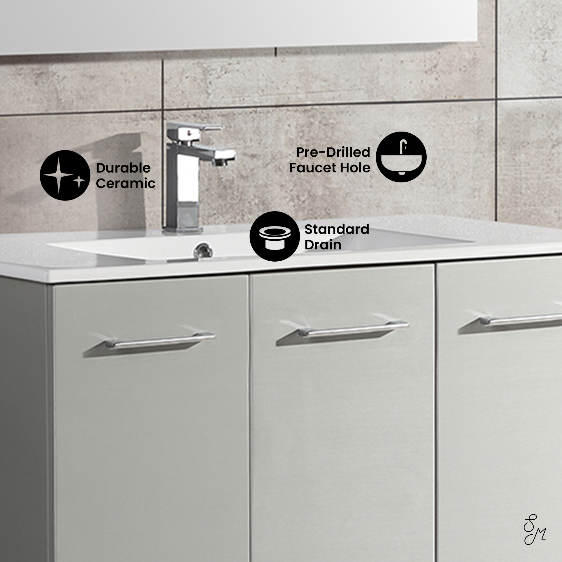 Annecy 36" Freestanding Bathroom Vanity in Gray with Sink Top
