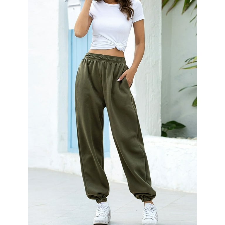 BrilliantMe Women's Casual Jogger Thick Sweatpants Cotton High Waist  Workout Pants Cinch Bottom Trousers with Pockets