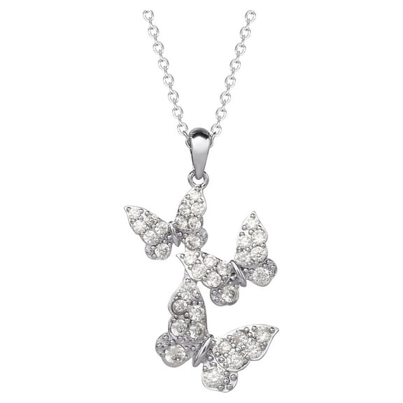 Brilliance Fine Women's Silver Plated Cubic Zirconia Butterfly Pendant, 18" Chain