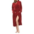 thumbnail image 2 of Peignoirs pour Femmes en Molleton Pelucheux à Capuche, Robe de Chambre Épaisse avec Poches, Vêtement de Nuit, Robe Rouge Vin G, 2 of 8